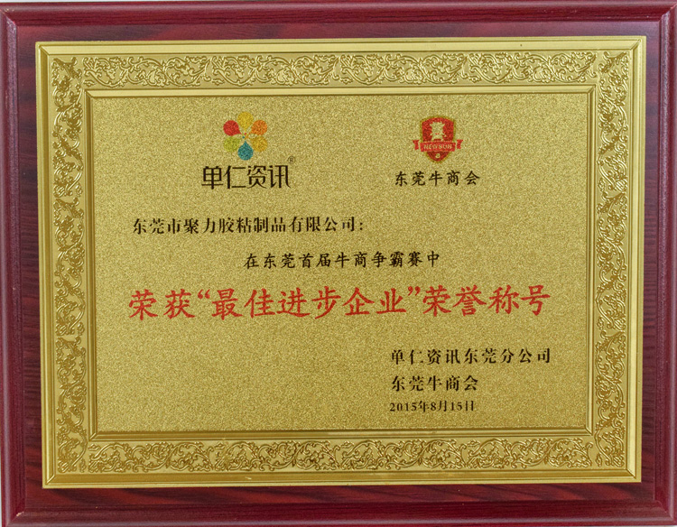 聚力最佳進(jìn)步企業(yè)榮譽(yù)稱號